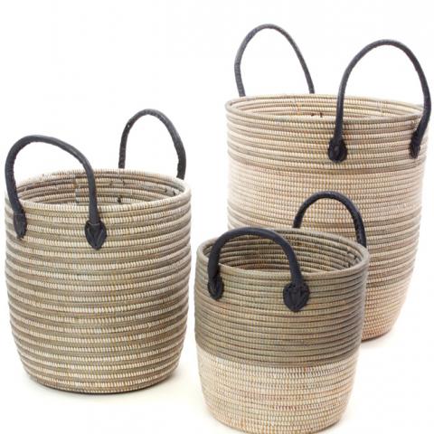 African Artisan Decorative Laundry Hamper Set of African Baskets
