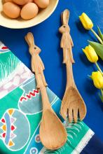 Wild Olive Wood Salad Servers - Carved Bunny Rabbits