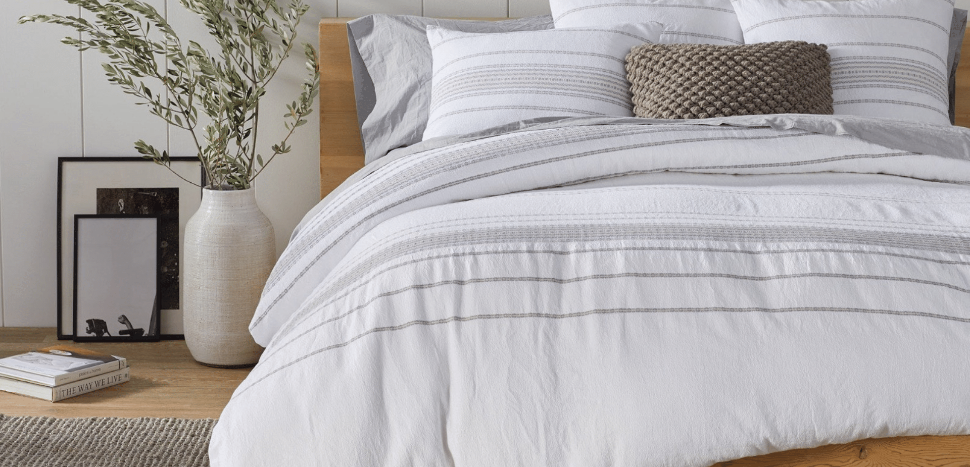 Coyuchi rippled striped organic duvet cover